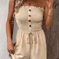 ⏳Time-limited Special⏰Women's Strapless Frill Trim Shirred Tie Front Wide Leg Tube Romper